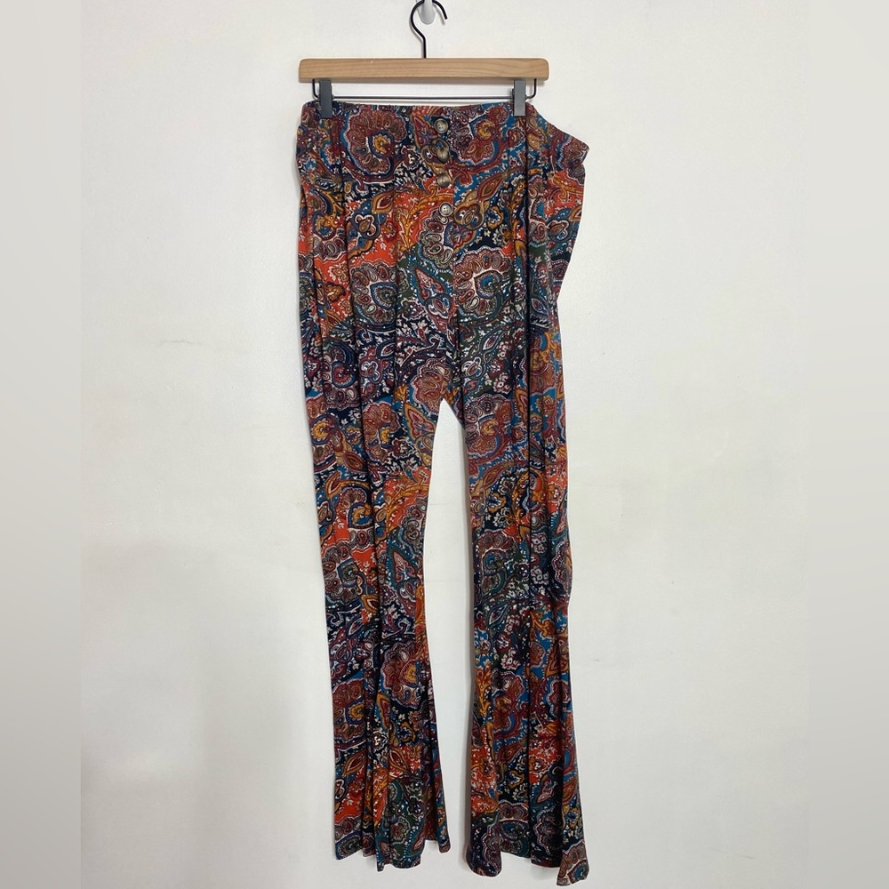 Rue21 Multicolor Paisley Palazzo Flare Pants W/ Faux Button Design
